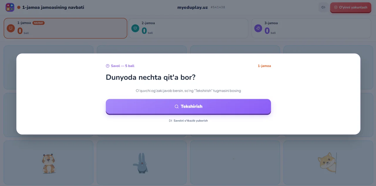 Baamboozle: ochilgan savol kartochkasi