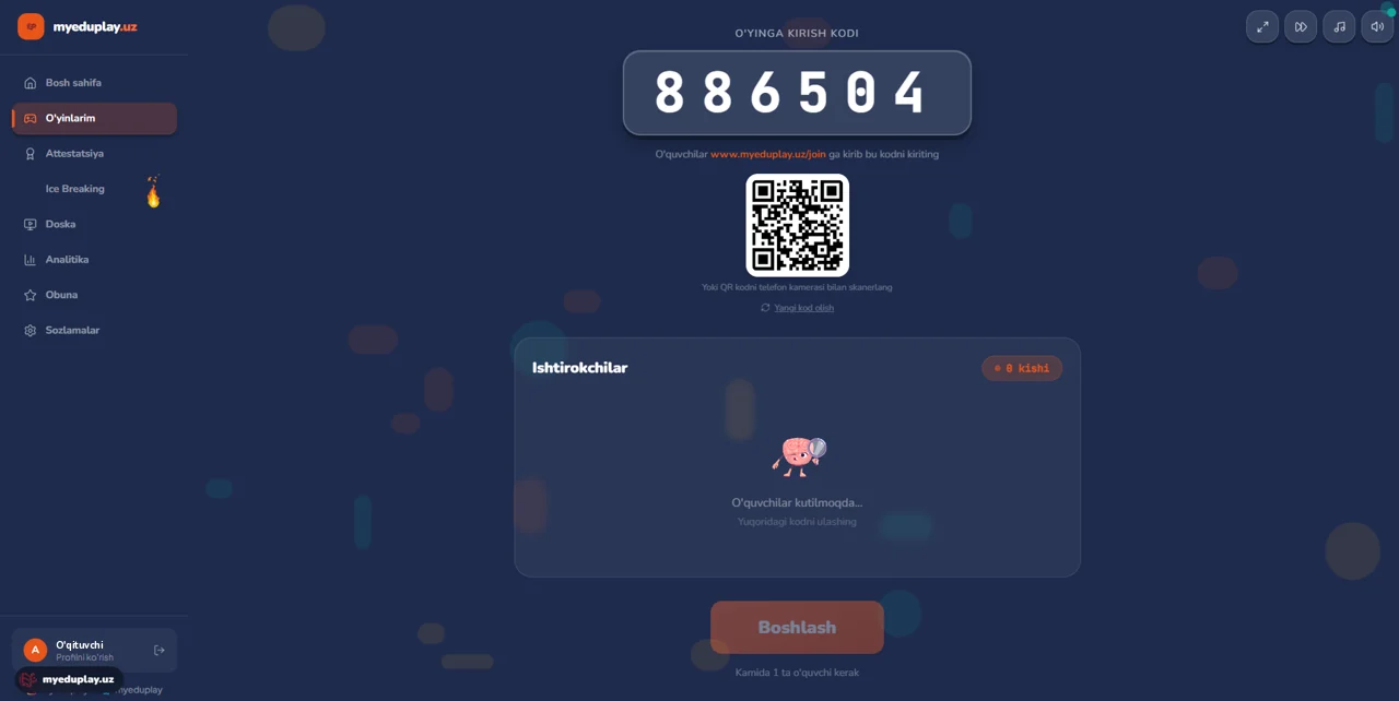 Quiz Jang kutish ekrani: o'yin kodi va QR-kod