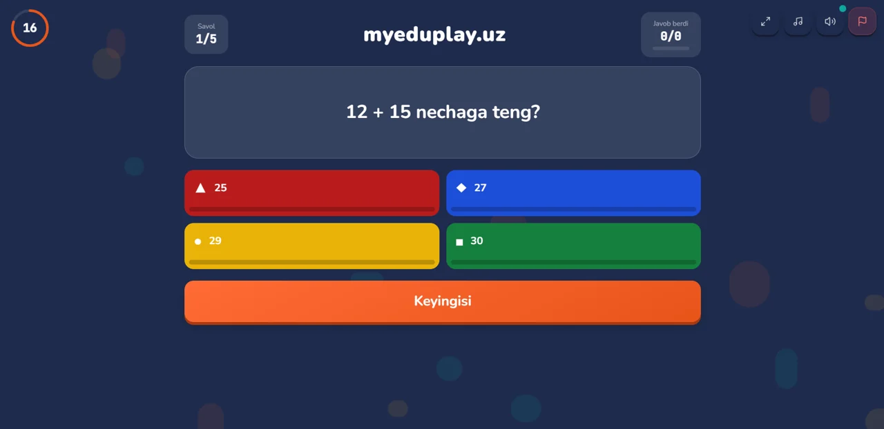 Quiz Jang: proyektordagi savol va variantlar