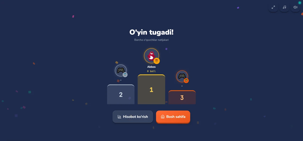 Quiz Jang: o'yin yakunidagi g'oliblar podiumi